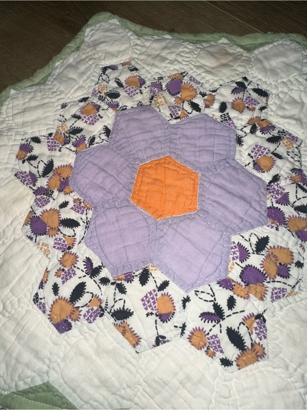 Handmade Floral Hexagon Quilt placemats,made from cutter quilt.
